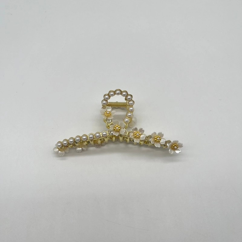 高级感合金珍珠花朵金色抓夹 女式发饰