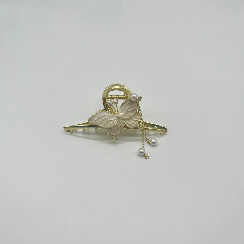 简约蝴蝶结流苏珍珠金属抓夹大号 女式发饰