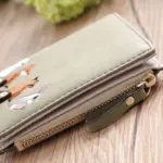 レディース 学生向け キツネ刺繍 ミニ二つ折り財布 かわいいコインケース