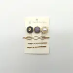 三色圆扣发夹四件套紫树脂珍珠波浪夹金色U型扁夹组合头饰女Crystal Wave Gold Bobby Pins