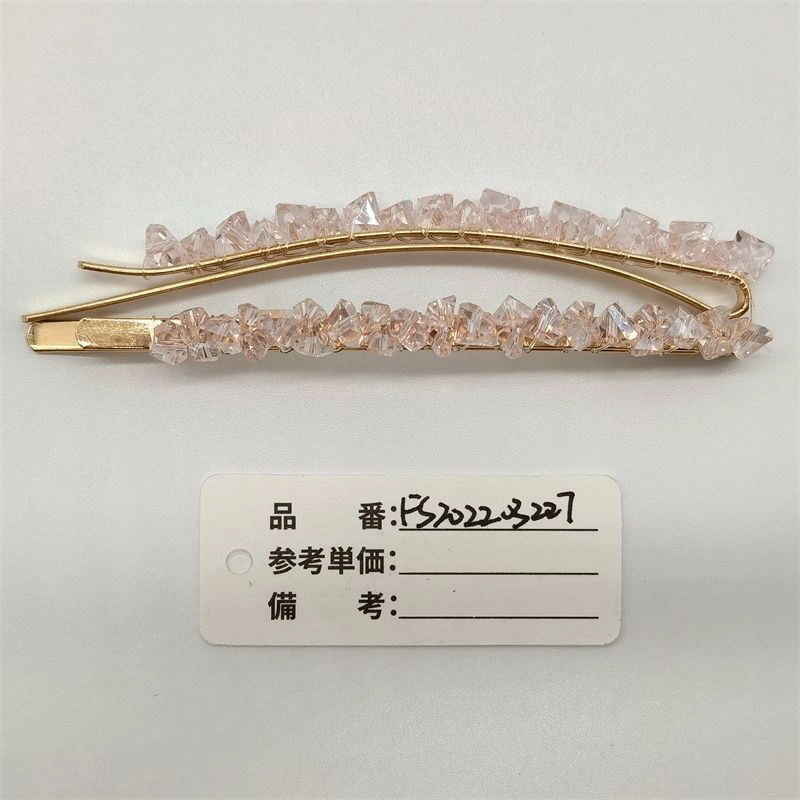 粉晶原石碎石绕线发夹金色弧形弹簧夹天然石小众头饰女