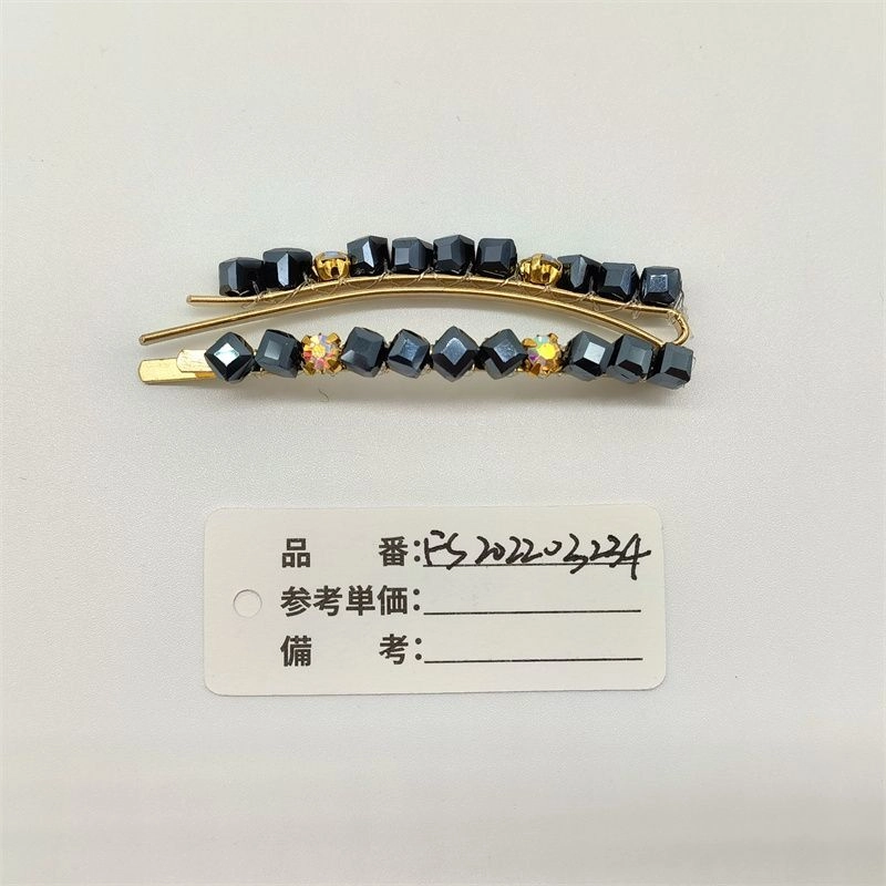 黑色切面方珠发夹一对装金隔珠单排串珠直夹甜酷刘海夹头饰女