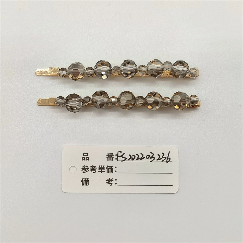 烟灰切面大珠发夹一对装单排串珠直夹清冷感刘海夹头饰女