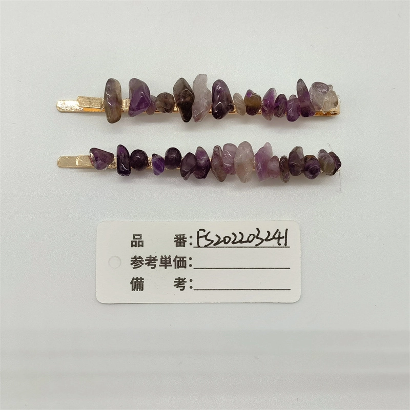 紫水晶原石碎石发夹一对装天然石串珠直夹小众仙气头饰女