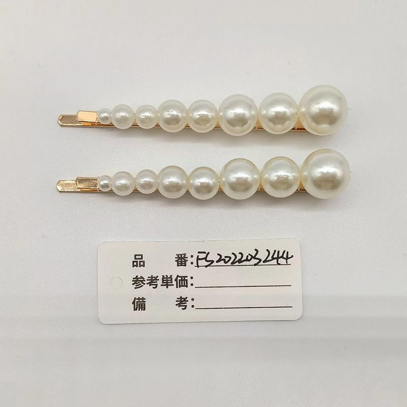 白色珍珠渐变发夹一对装由小到大排珠直夹气质刘海夹头饰女