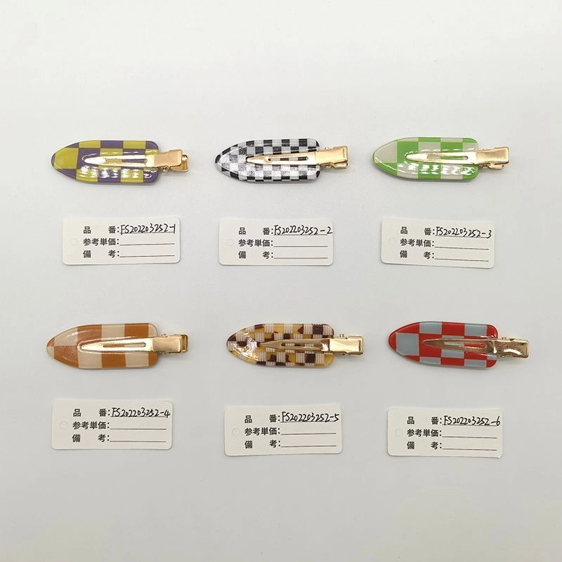 棋盘格醋酸鸭嘴夹六色格纹弹簧夹法式复古学院刘海夹头饰女